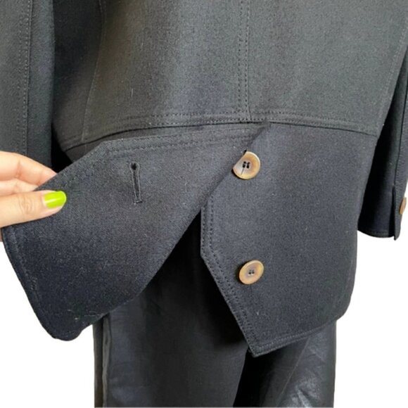 🛑 Vintage Louis Feraud Midnight Navy Wool Minimalist Straight Coat - L - Picture 9 of 11